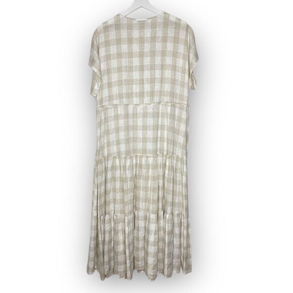 Madewell Button Front Tiered Midi Dress Undyed Gingham Linen Blend Women’s Small - Picture 2 of 9